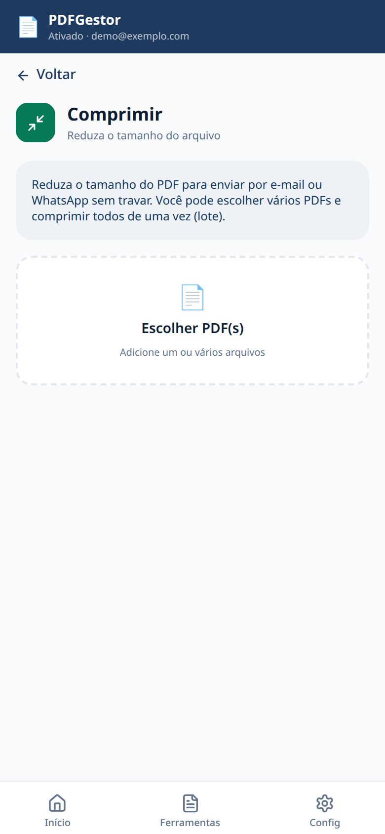 PDFGestor — Comprimir em lote