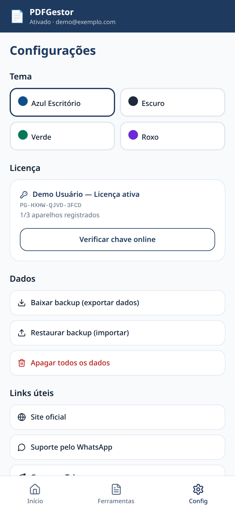 PDFGestor — Configurações