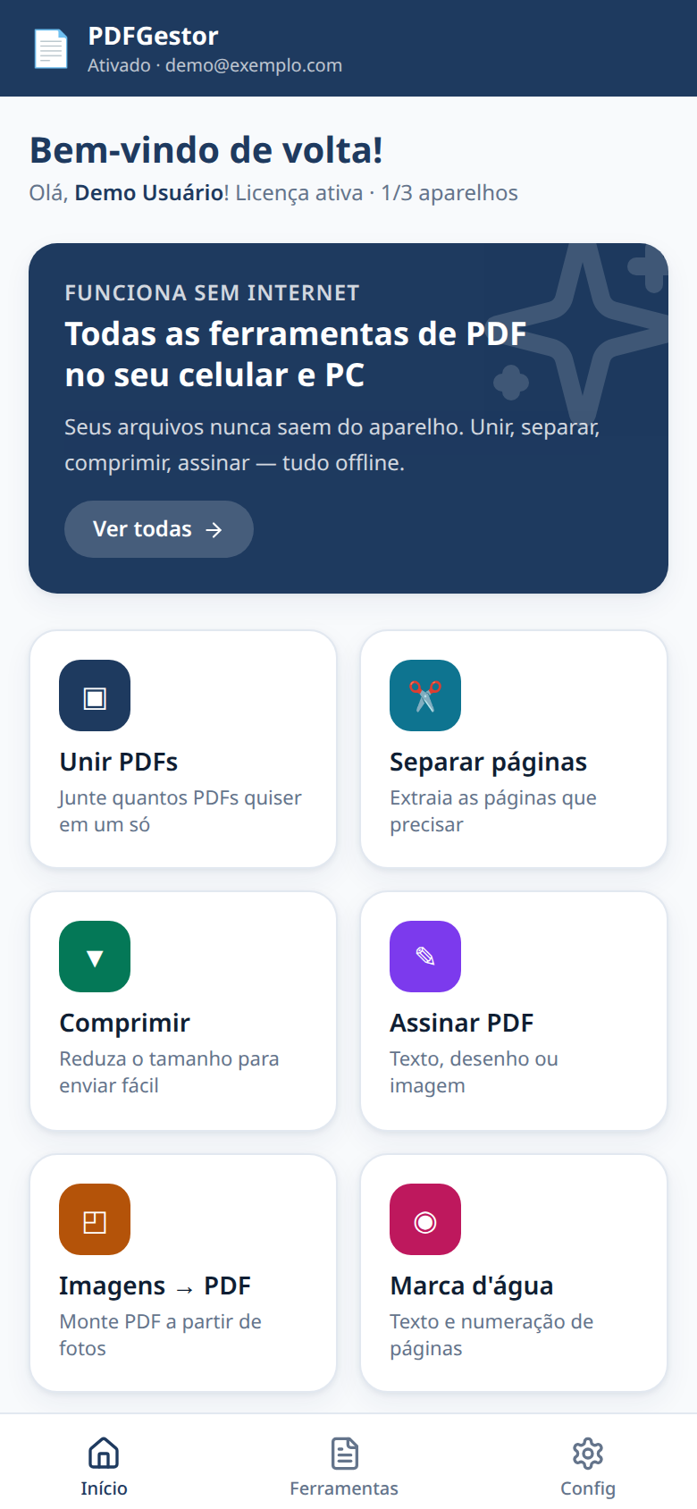 PDFGestor — Tela inicial