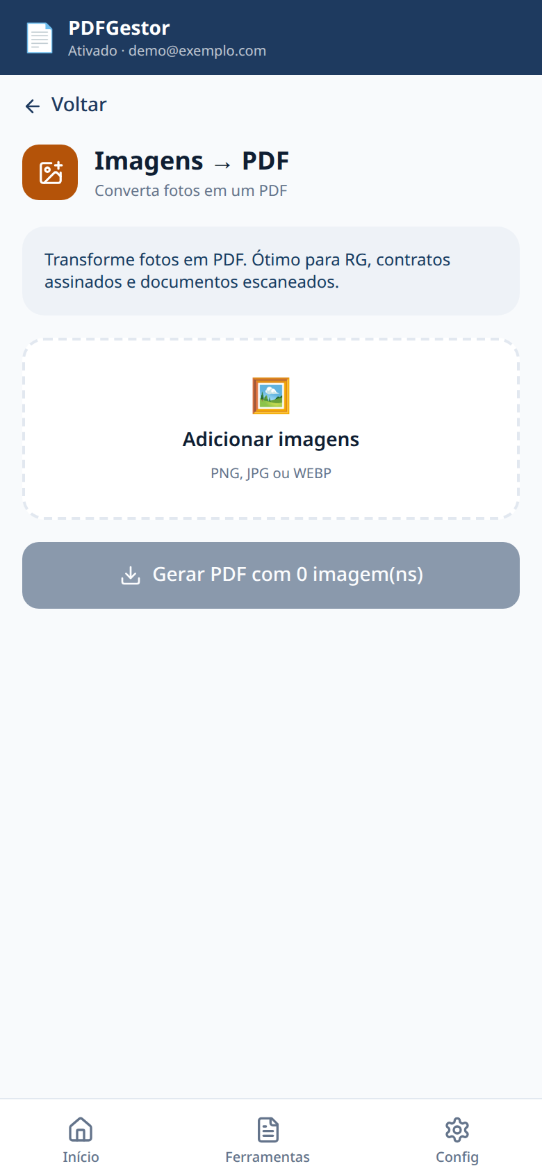 PDFGestor — Imagens para PDF