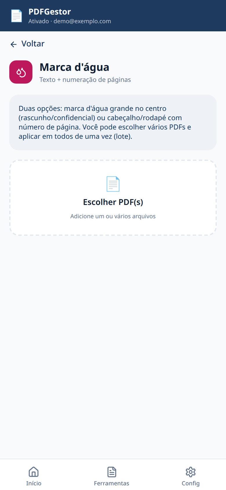 PDFGestor — Marca d'água em lote